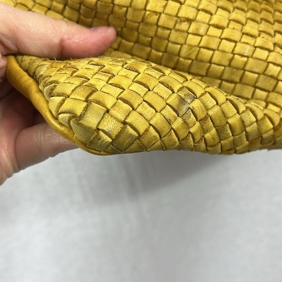 Borse In Pelle Made In Italy Genuine Leather Yellow Woven Boho Crossbody Purse - Picture 10 of 12